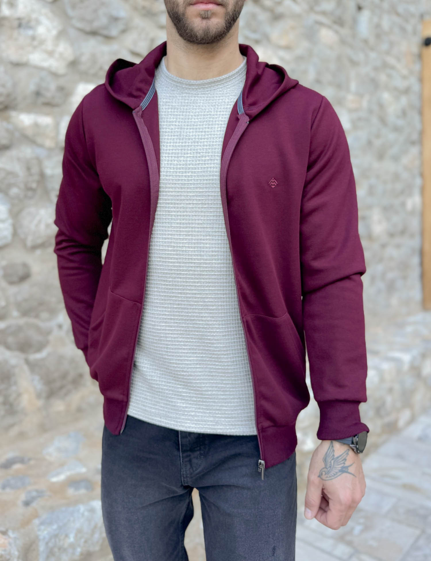 Origin Origin ανδρική μπορντό ζακέτα με κουκούλα 261077